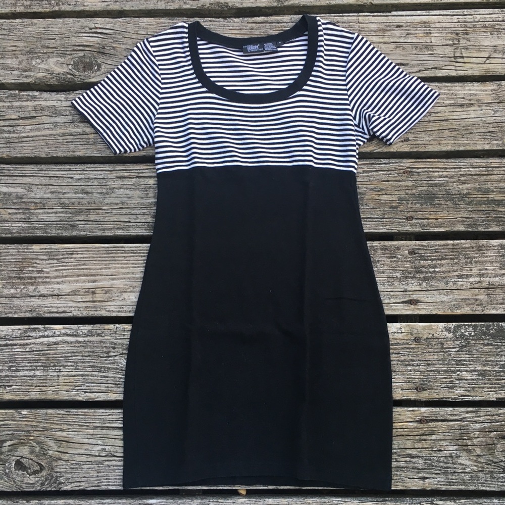 Black and White Striped T-Shirt Sweater Dress